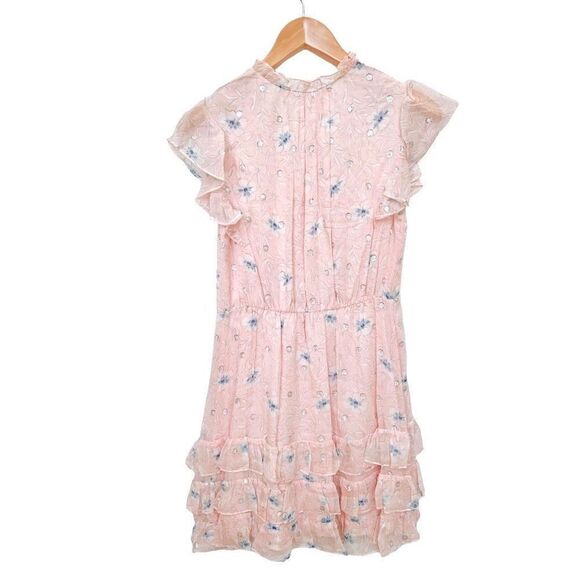 NWT Rebecca Taylor Silk Ruffle V Neck Mini Dress Pastel Pink Floral size S - Picture 3 of 13